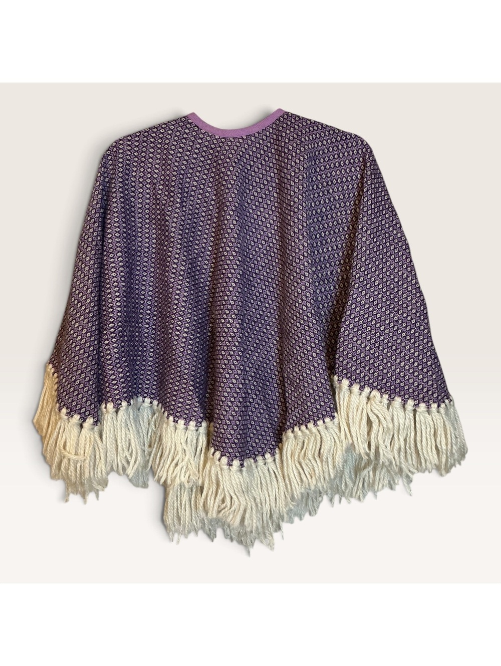Purple and Cream Fringe Poncho Sweater